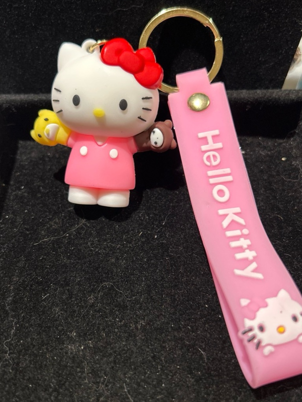 Hello Kitty Pink & Red Rubber Keychain with Character Tag